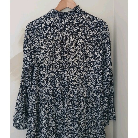 J. Crew Shirt Dress Tossed Bouquet Floral Print Black White Size Medium L/S Fall - Picture 8 of 9